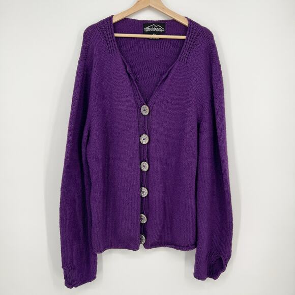 Vintage Rey Wear Hand Knit Cardigan Womens Plus Size 3X Purple Big Button Cotton - Picture 1 of 9